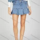 Wholesale Women's Fashion Plain Button Closure Patch Pocket Pleated Mini Denim Skirt Blue Clothing Wholesale Market Liuhua