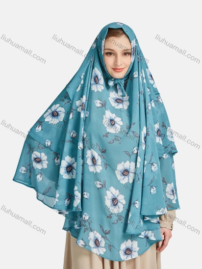 Wholesale Women's Vintage Islamic Chiffon Floral Print Muslim Hijab Ruffle Trim Khimar Scarf