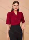 Wholesale Women's Casual Lapel Half Sleeve Double Breasted Plain Blouse AY263# - Liuhuamall