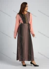 Wholesale Women's Long Sleeve Round Neck Zip Front Striped Splicing Maxi Dress With Belt - Liuhuamall