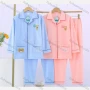 Wholesale Unisex Cartoon Bear Letter Label Double Pockets Button Down Long Sleeve Lounge Pajamas 2 Piece Set 17# preview