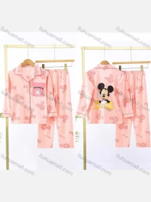 Wholesale Girls Cute Cartoon Letter Print Lapel Pocket Button Down Long Sleeve Lounge Pajamas 2 Piece Set 21#, LIUHUA CLOTHING WHOLESALE