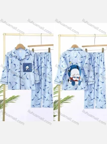Wholesale Boys Cartoon Lapel Pocket Button Down Long Sleeve Lounge Pajamas 2 Piece Set 23#, LIUHUA CLOTHING WHOLESALE