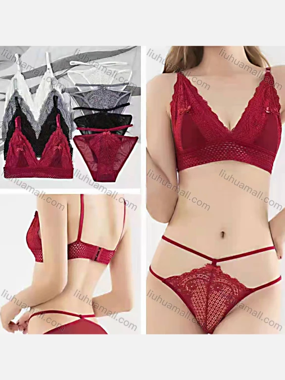 Wholesale Women's Plain Wire Free Lace Embroidery Comfortable Thin Cup Bra Pantie Lingerie Set