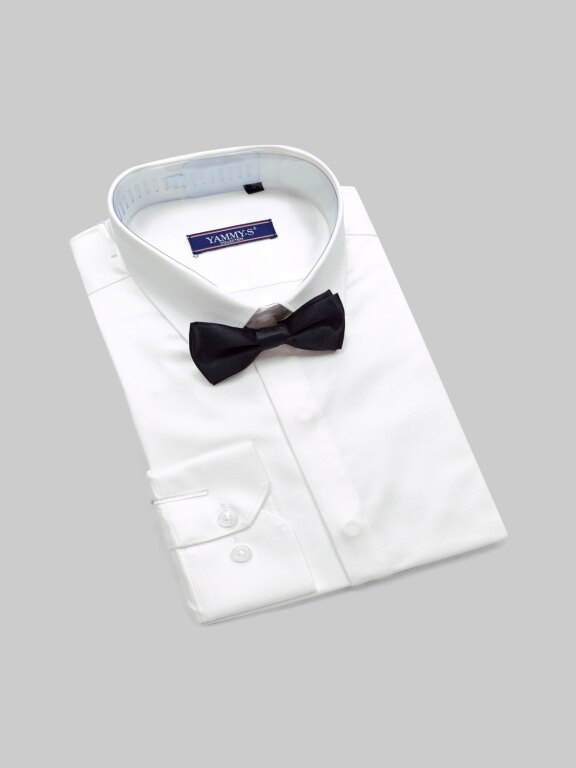 Men's Formal Plain 100% Cotton Button Down Long Sleeve Shirts With Bow Tie YM4#, Clothing Wholesale Market -LIUHUA, MEN, Casual-Top