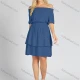 Wholesale Women's Off Shoulder Ruffle Trims Layered Hem Plain Short Dress 2# Clothing Wholesale Market Liuhua