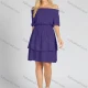 Wholesale Women's Off Shoulder Ruffle Trims Layered Hem Plain Short Dress 13# Clothing Wholesale Market Liuhua