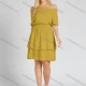 Wholesale Women's Off Shoulder Ruffle Trims Layered Hem Plain Short Dress 16# Clothing Wholesale Market Liuhua