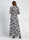Wholesale Women's Mandarin Collar Allover Print Half Sleeve High Waist Maxi Dress - Liuhuamall