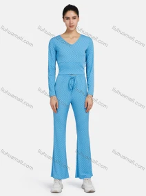 Wholesale Women's Casual Long Sleeve V Neck Checkerboard Print Crop Tops&Flared Pants 2 Piece Sets 8202#, LIUHUA CLOTHING WHOLESALE