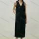 Wholesale Women's Casual Plain V Neck Ruched Patch Pocket Tank Midi Dress Black Clothing Wholesale Market Liuhua