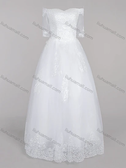 Wholesale Women's Glamorous Off Shoulder Embroidery Sequin Corset Bodice Classic Tulle Wedding Dress