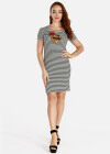 Wholesale Women's Casual Zebra Striped Sequin Round Neck Short T-Shirt Dress - Liuhuamall