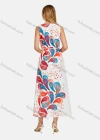 Wholesale Women's Notched Neck Sleeveless Abstract Print Midi Tank Dress With Belt - Liuhuamall