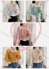 Wholesale Women's Causal Square Neck Long Sleeve Ruffle Trim Ditsy Floral Shirred Blouse - Liuhuamall