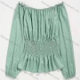 Wholesale Women's Off Shoulder Long Sleeve Polka Dot Ruched Shirred Trim Blouse AY091# preview