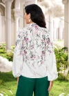 Wholesale Women's Casual Floral Print Mock Neck Long Sleeve Button Down Blouse - Liuhuamall