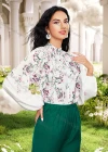 Wholesale Women's Casual Floral Print Mock Neck Long Sleeve Button Down Blouse - Liuhuamall