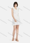 Wholesale Women's Casual V Neck Swiss Dot Plain Tank Dress With Belt - Liuhuamall