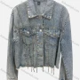 Wholesale Women's Fashion Collared Plain Rhinestone Button Down Fake Pocket Distressed Crop Denim Jacket preview