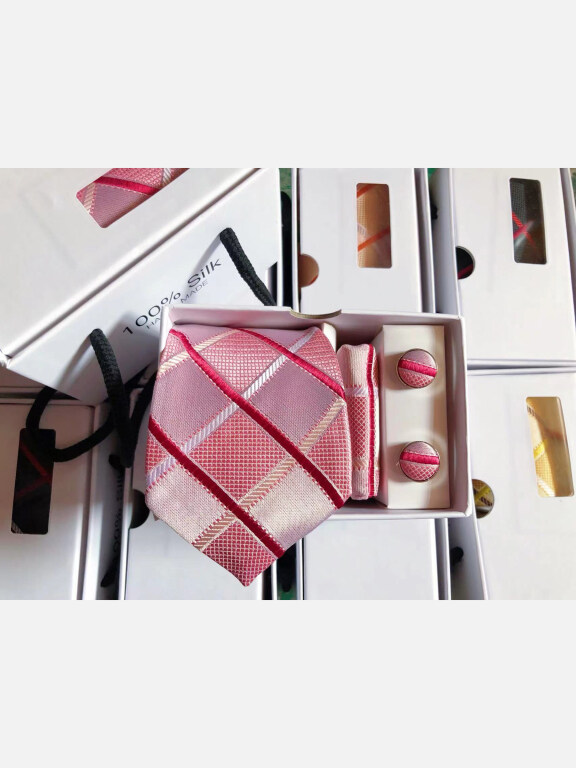 Men's Fashion Argyle Colorblock Print Tie & Pocket Square & Cufflinks Sets, Clothing Wholesale Market -LIUHUA, Accessories, Shop-By-Category, Suit-Accessories