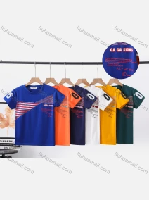 Wholesale Boy's Casual Striped & Letter Print Round Neck Short Sleeve Modal Cotton Tee, LIUHUA CLOTHING WHOLESALE