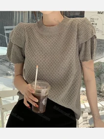 Wholesale Women's Casual Crew Neck Short Sleeve Plain Knit Blouse M911#, LIUHUA CLOTHING WHOLESALE