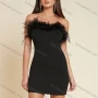 Wholesale Women's Sexy Off Shoulder Feahter Trim Mini Evening Dress preview