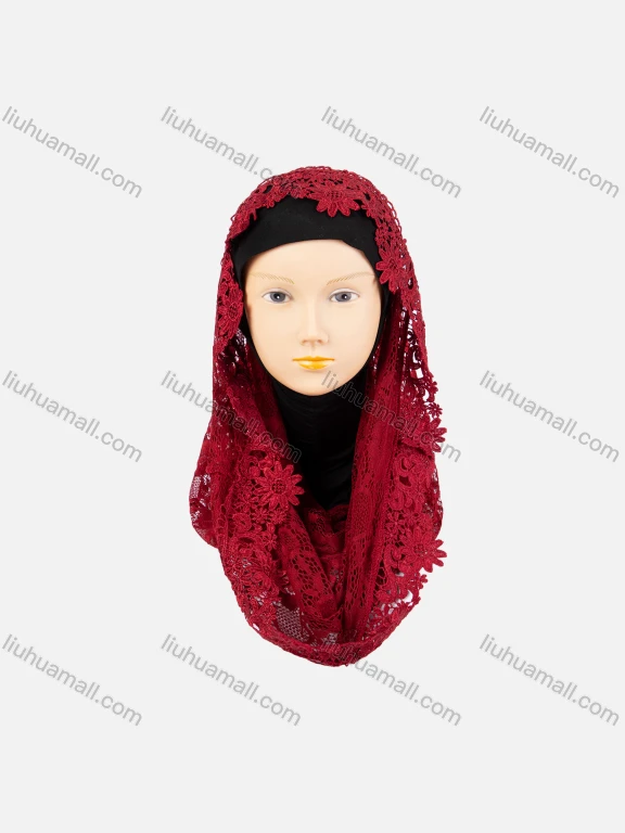 Wholesale Women's Casual Plain Guipure Lace Long Arabic Muslim Hijab Turban Scarf
