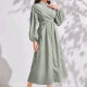 Women's Casual Stand Collar Plain Long Sleeve Wrap Ruched Peplum Midi Dress 33# Clothing Wholesale Market -LIUHUA