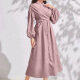 Women's Casual Stand Collar Plain Long Sleeve Wrap Ruched Peplum Midi Dress 36# Clothing Wholesale Market -LIUHUA