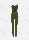 Wholesale Women's Spaghetti Strap Drawstring Plain Cami & High Waist Pants 2-Piece Set - Liuhuamall