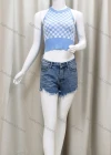 Wholesale Women's Slim Round Neck Sleeveless Checkerboard Print Tank Top - Liuhuamall