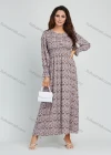 Wholesale Women's Casual Allover Floral Print Round Neck Shirred Button Front Maxi Dress - Liuhuamall