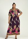 Wholesale Women's Plus Size Floral Embroidery V Neck Short Sleeve Maxi Dress - Liuhuamall