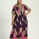 Women's Plus Size Floral Embroidery V Neck Short Sleeve Maxi Dress Indigo Clothing Wholesale Market -LIUHUA