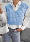 Wholesale Women's Plain V Neck Cable Knit Crop Sweater Vest - Liuhuamall