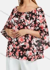 Wholesale Women's Bateau Neck Butterfly Sleeve Floral Lace Up Blouse - Liuhuamall