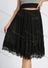 Wholesale Women's Elegant Embroidery Lace Elastic Waist Knee Length Pleated Skirt - Liuhuamall