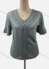 Wholesale Women's Casual Crew Neck Short Sleeve Appliques Blouse - Liuhuamall