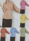 Wholesale Women's Casual Collared Batwing Sleeve Button Down Ruched Plain Peplum Tops - Liuhuamall