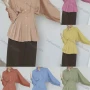 Wholesale Women's Casual Collared Batwing Sleeve Button Down Ruched Plain Peplum Tops preview