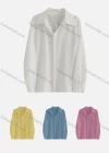 Wholesale Women's Casual Collared Long Sleeve Button Down Ruched Plain Shirts - Liuhuamall