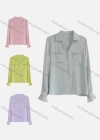 Wholesale Women's Fashion V Neck Poet Sleeve Button Down Patch Pocket Ruched Plain Shirts - Liuhuamall