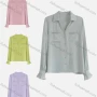 Wholesale Women's Fashion V Neck Poet Sleeve Button Down Patch Pocket Ruched Plain Shirts preview