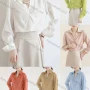 Wholesale Women's Fashion V Neck Long Sleeve Pearl Decor Twist Plain Shirts preview