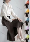Wholesale Women's Elegant Jabot Collar Poet Sleeve Button Down Plain Ruched Shirts 561280# - Liuhuamall