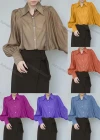 Wholesale Women's Elegant Collared Batwing Sleeve Button Down Ruched Plain Shirts 645719# - Liuhuamall