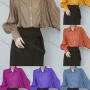 Wholesale Women's Elegant Collared Batwing Sleeve Button Down Ruched Plain Shirts 645719# preview