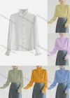 Wholesale Women's Elegant Long Sleeve Ruffle Neck Button Down Plain Shirts 659673# - Liuhuamall